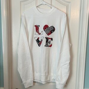 White Love Graphic Sweatshirt, size Large, never worn